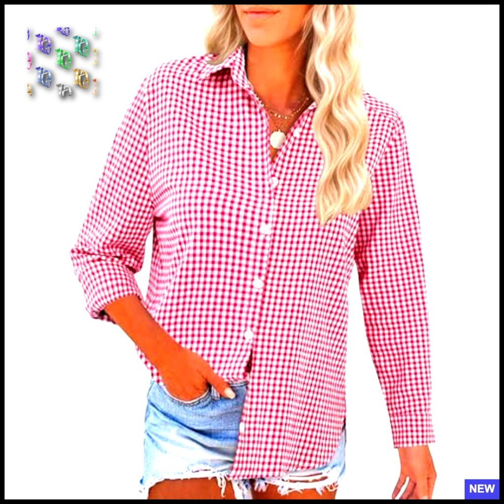 Long Sleeve Button Down Blouse Casual Loose Fit Cotton Collared Preppy Chic - Picture 2 of 7